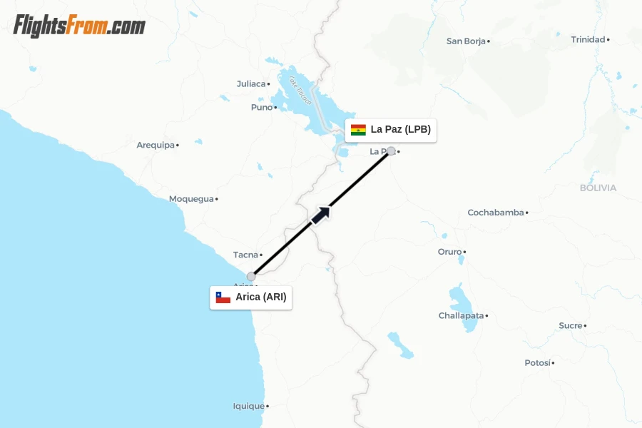 Flights from Arica to La Paz route map