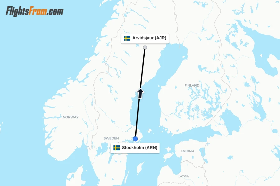 Flights from Stockholm to Arvidsjaur route map