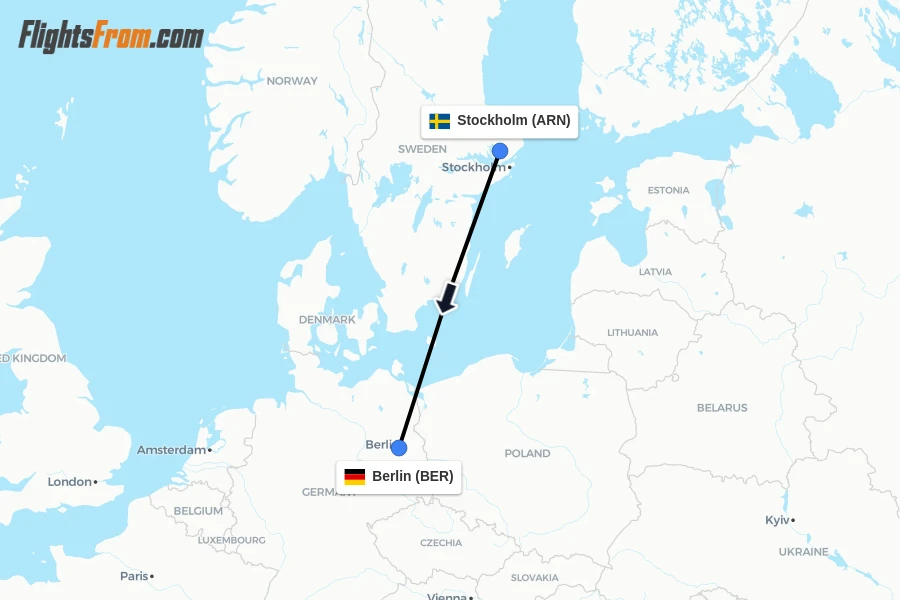 Flights from Stockholm to Berlin route map