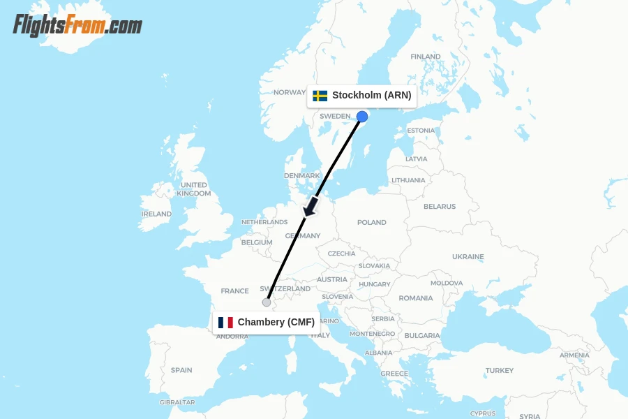 Flights from Stockholm to Chambery route map
