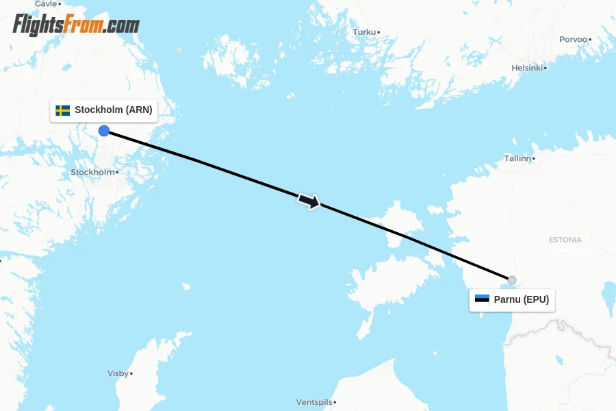 Flights from Stockholm to Parnu route map