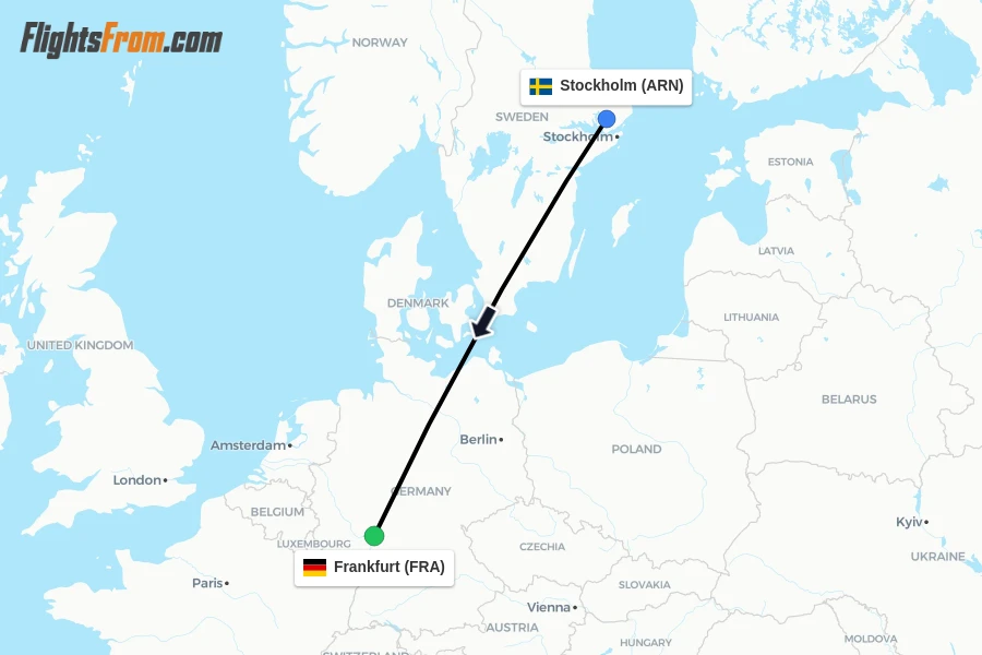 Flights from Stockholm to Frankfurt route map