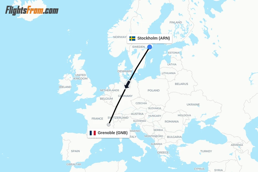 Flights from Stockholm to Grenoble route map