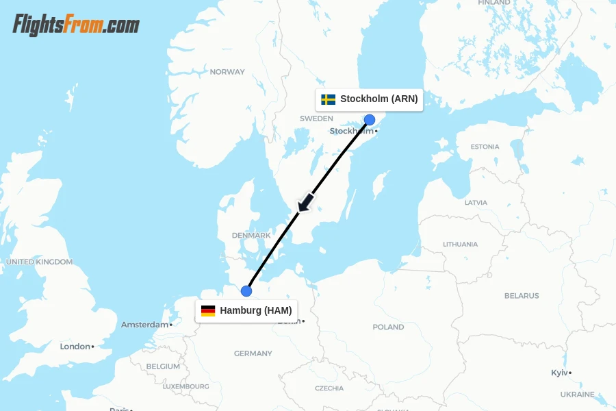 Flights from Stockholm to Hamburg route map