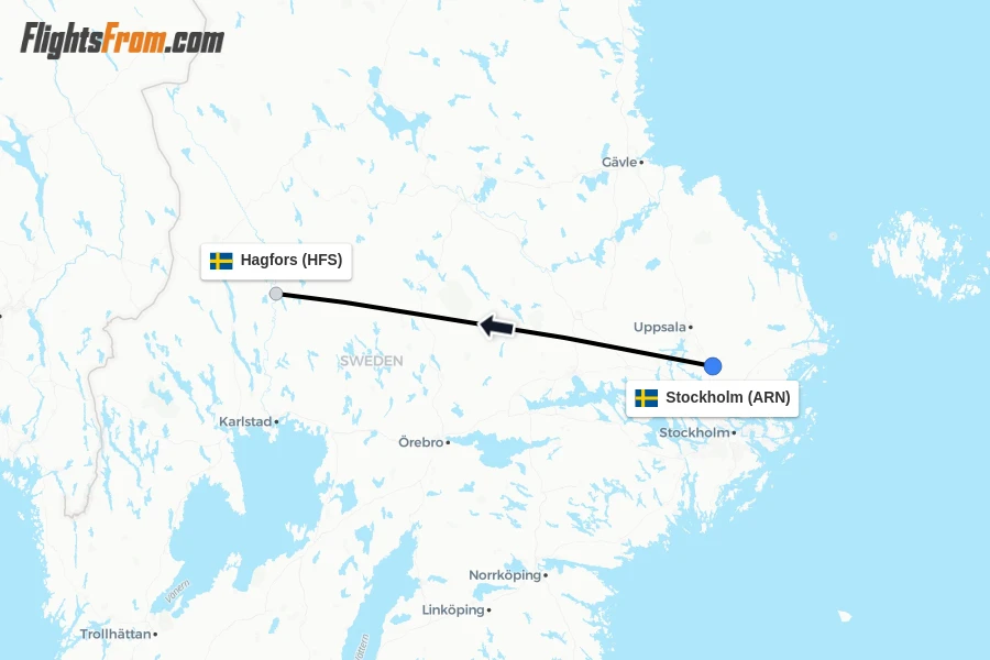 Flights from Stockholm to Hagfors route map