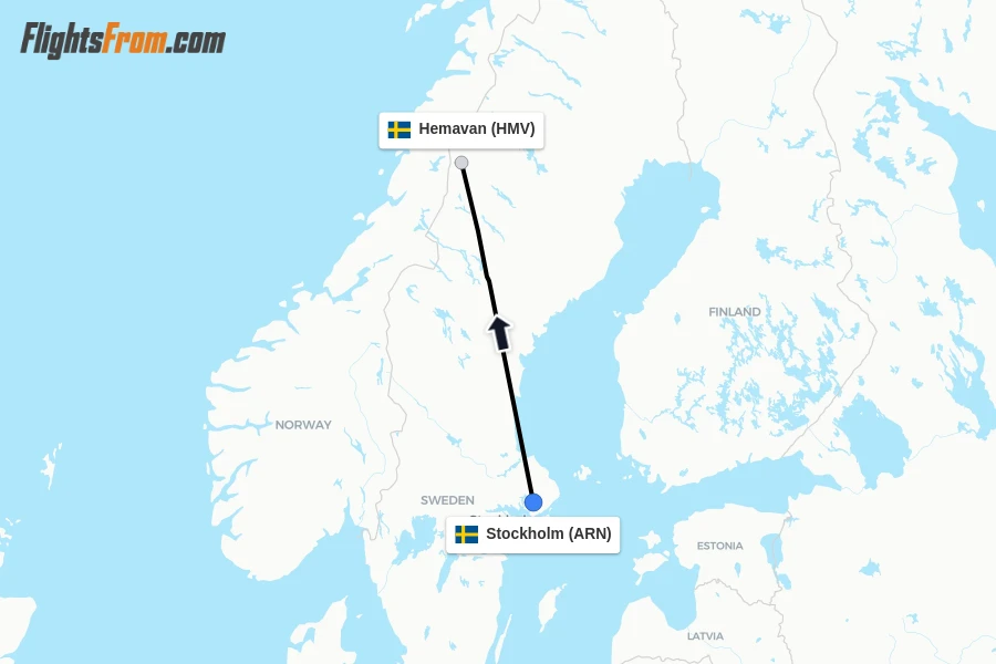 Flights from Stockholm to Hemavan route map