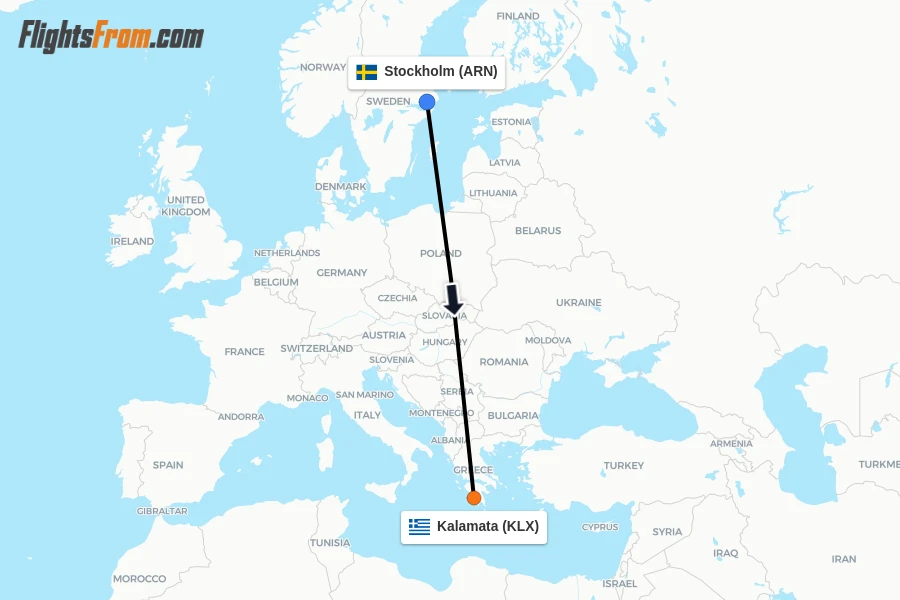 Flights from Stockholm to Kalamata route map