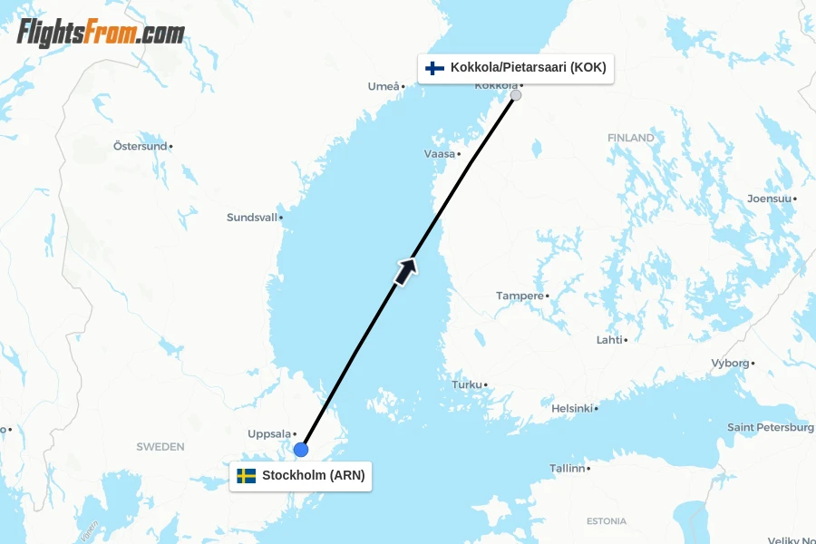 Flights from Stockholm to Kokkola/Pietarsaari route map