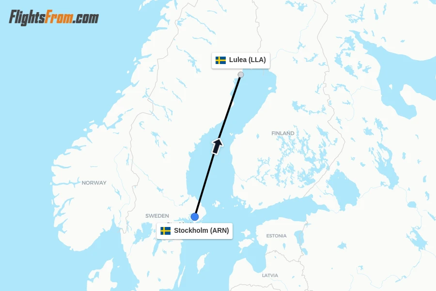 Flights from Stockholm to Lulea route map