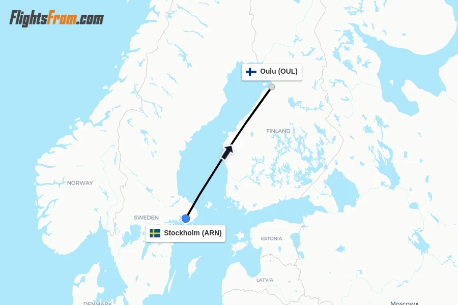 Flights from Stockholm to Oulu route map