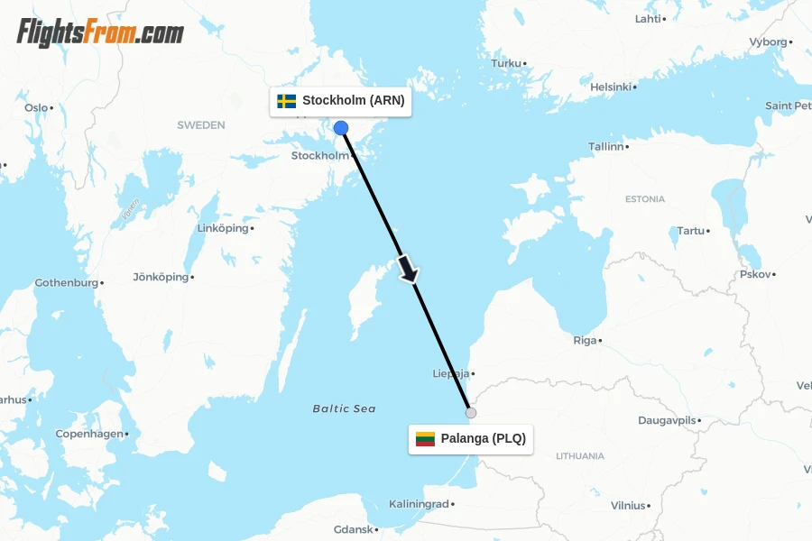 Flights from Stockholm to Palanga route map