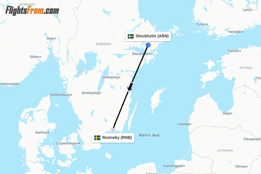 Flights from Stockholm to Ronneby route map