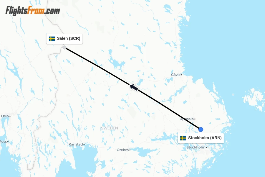 Flights from Stockholm to Salen route map