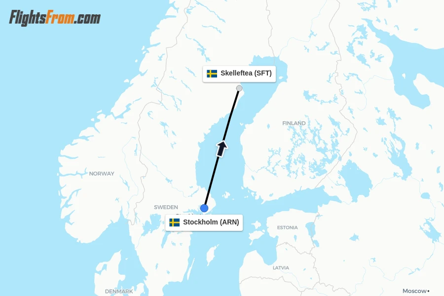 Flights from Stockholm to Skelleftea route map