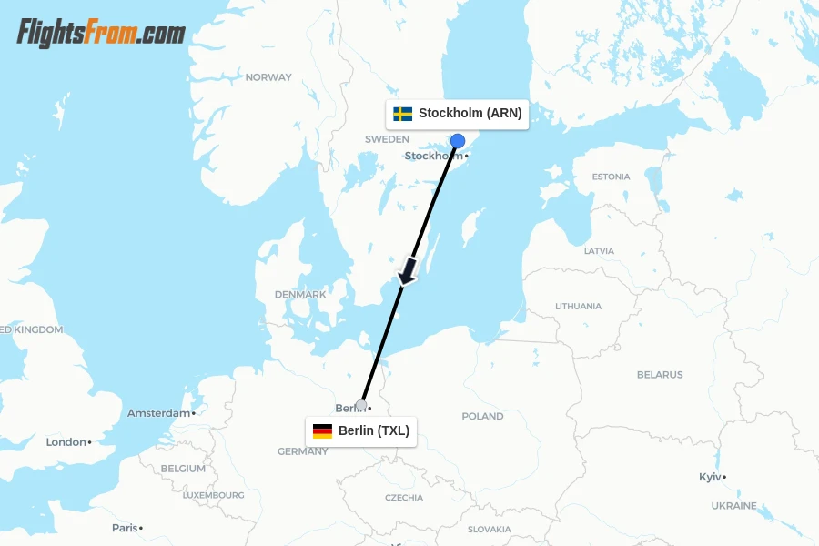 Flights from Stockholm to Berlin route map