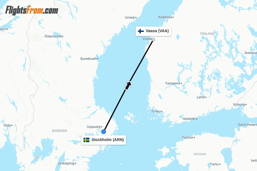 Flights from Stockholm to Vaasa route map