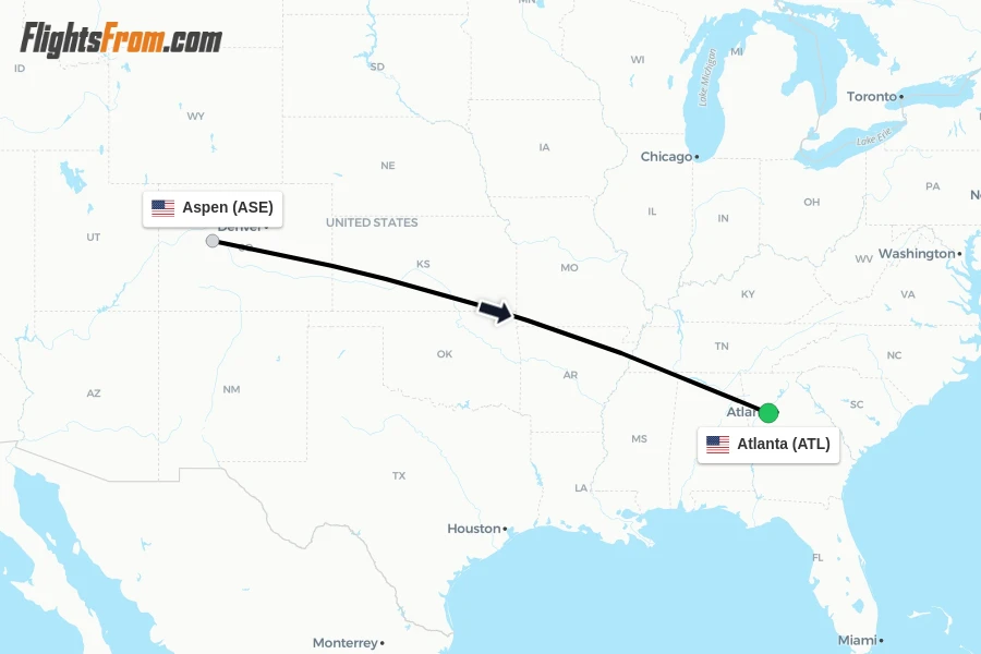 Flights from Aspen to Atlanta route map