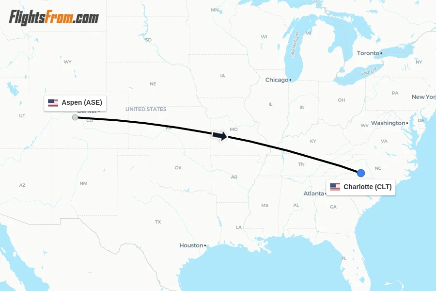 Flights from Aspen to Charlotte route map