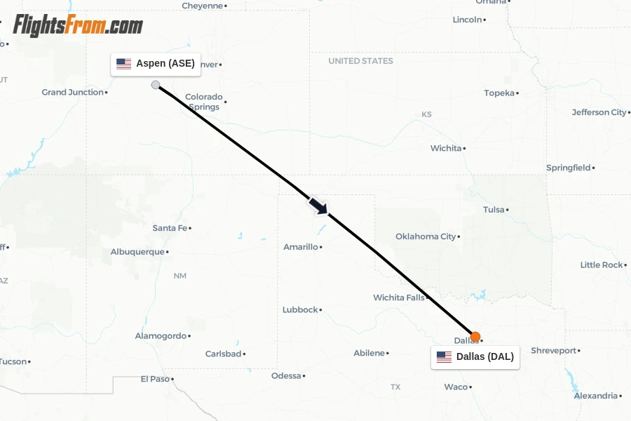 Flights from Aspen to Dallas route map