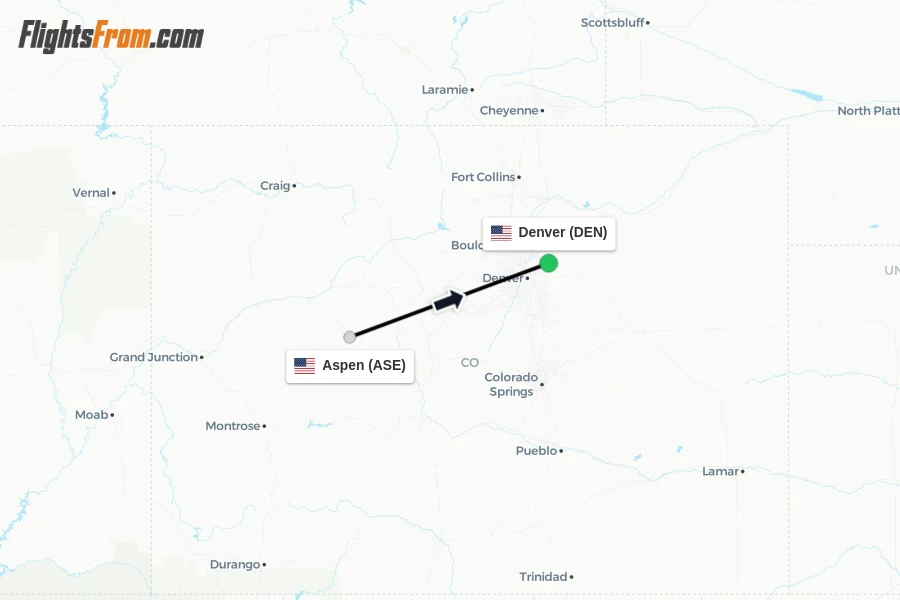 Flights from Aspen to Denver route map