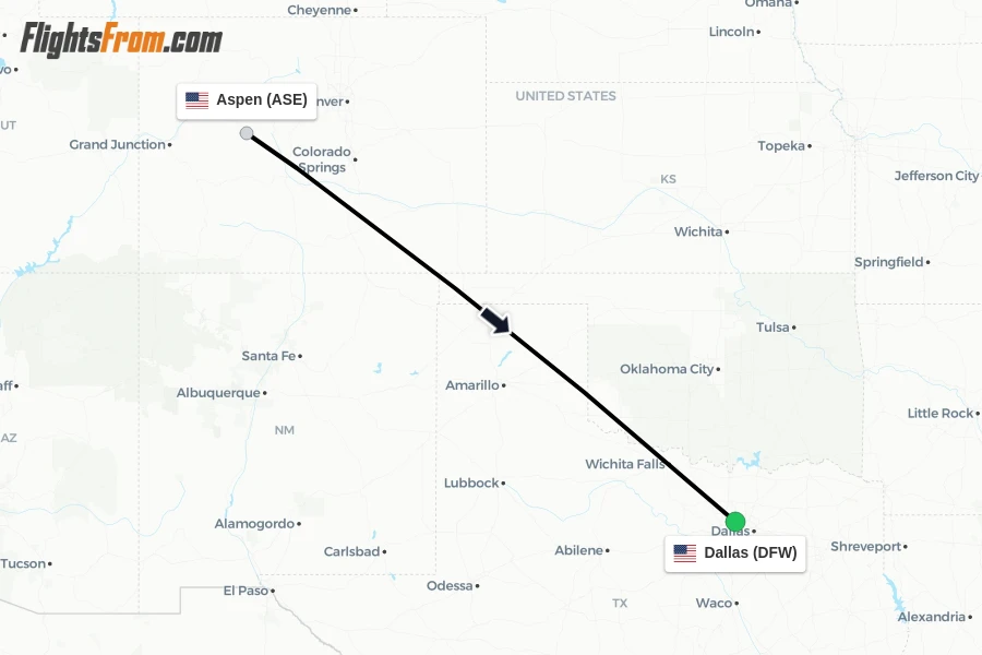 Flights from Aspen to Dallas route map
