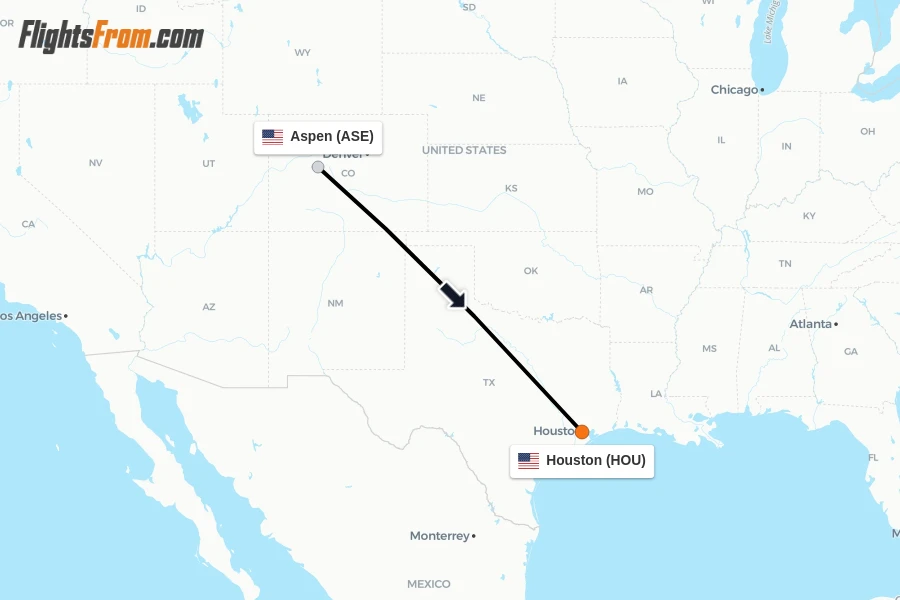Flights from Aspen to Houston route map