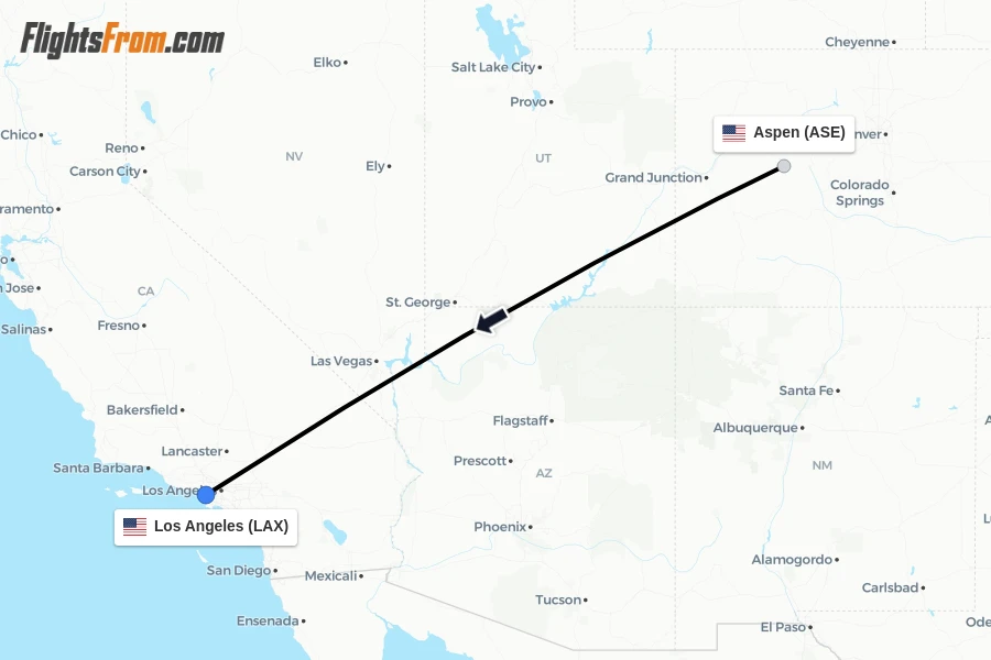 Flights from Aspen to Los Angeles route map