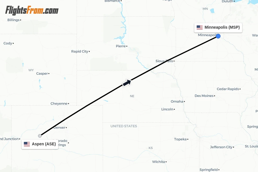 Flights from Aspen to Minneapolis route map