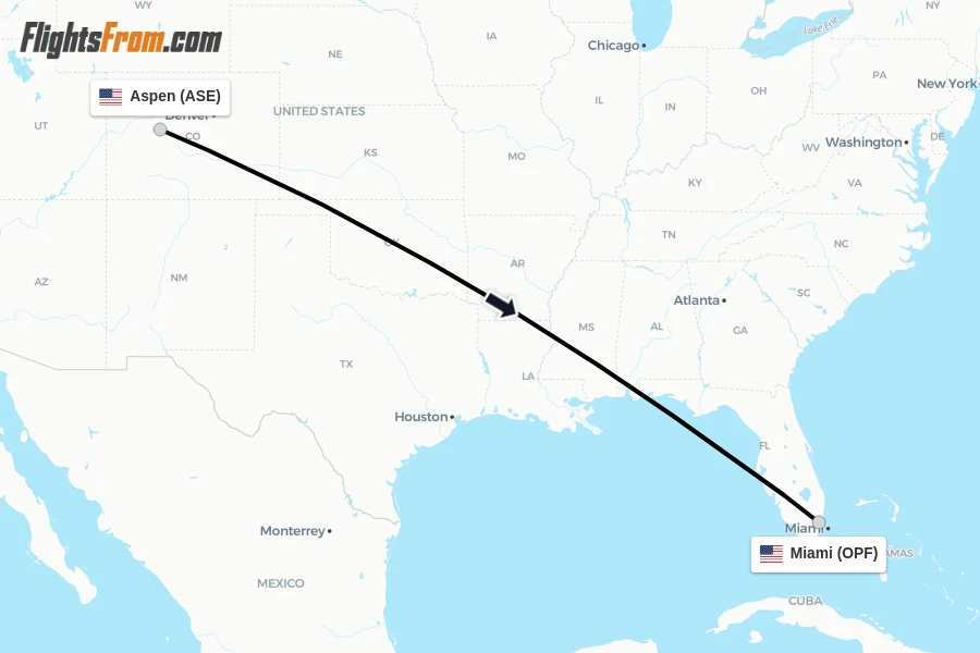 Flights from Aspen to Miami route map