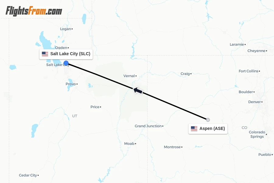 Flights from Aspen to Salt Lake City route map