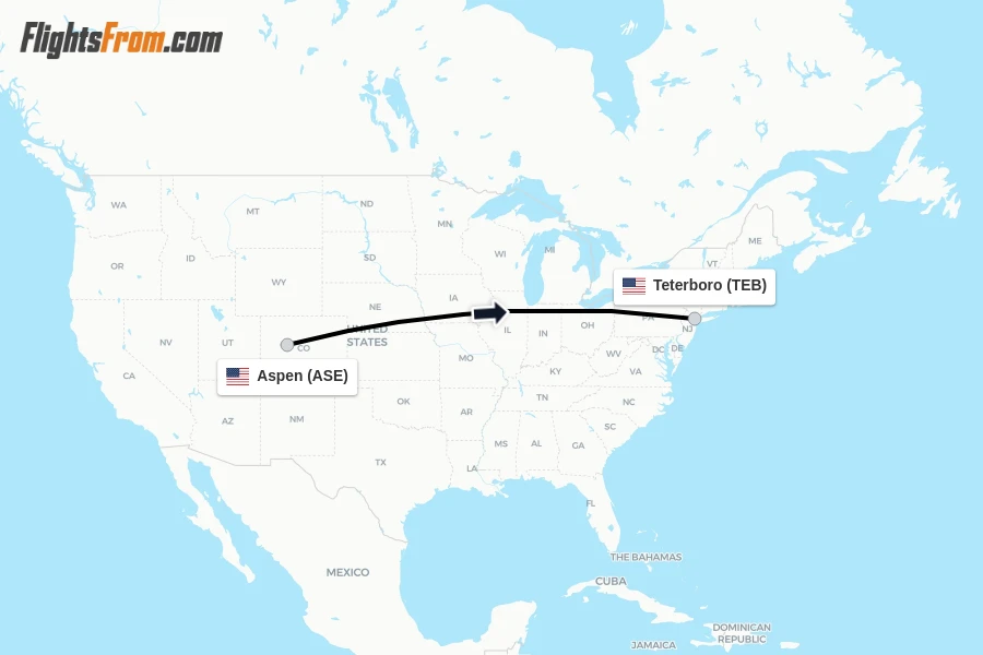 Flights from Aspen to Teterboro route map