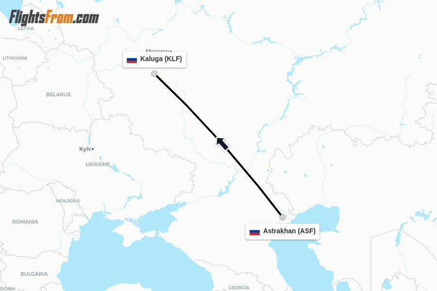 Flights from Astrakhan to Kaluga route map