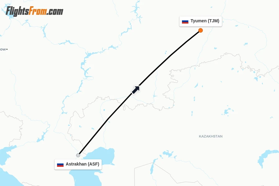 Flights from Astrakhan to Tyumen route map