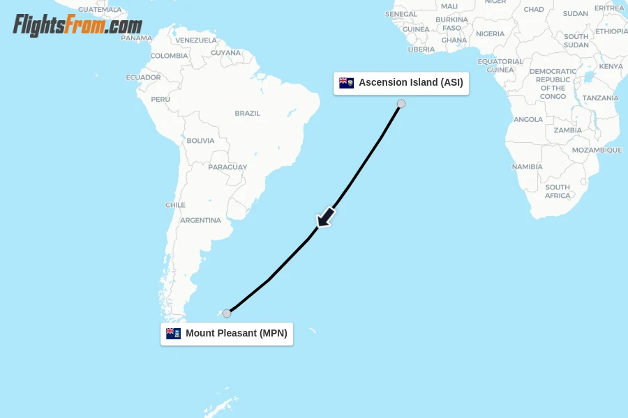 Flights from Ascension Island to Mount Pleasant route map