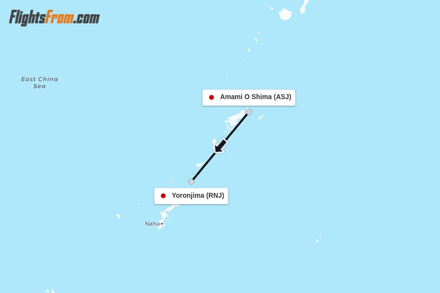 Flights from Amami O Shima to Yoronjima route map