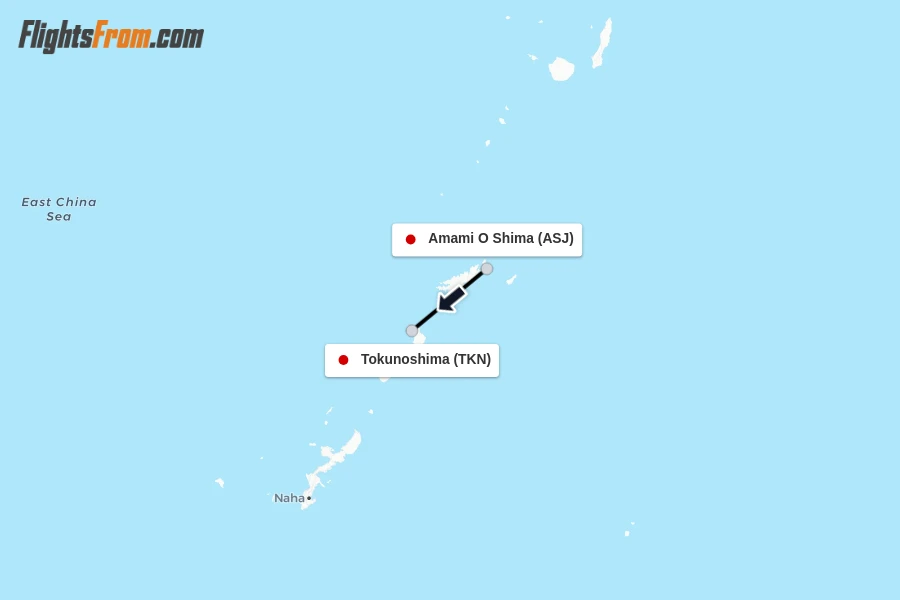 Flights from Amami O Shima to Tokunoshima route map