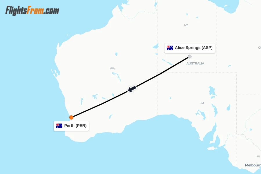 Flights from Alice Springs to Perth route map