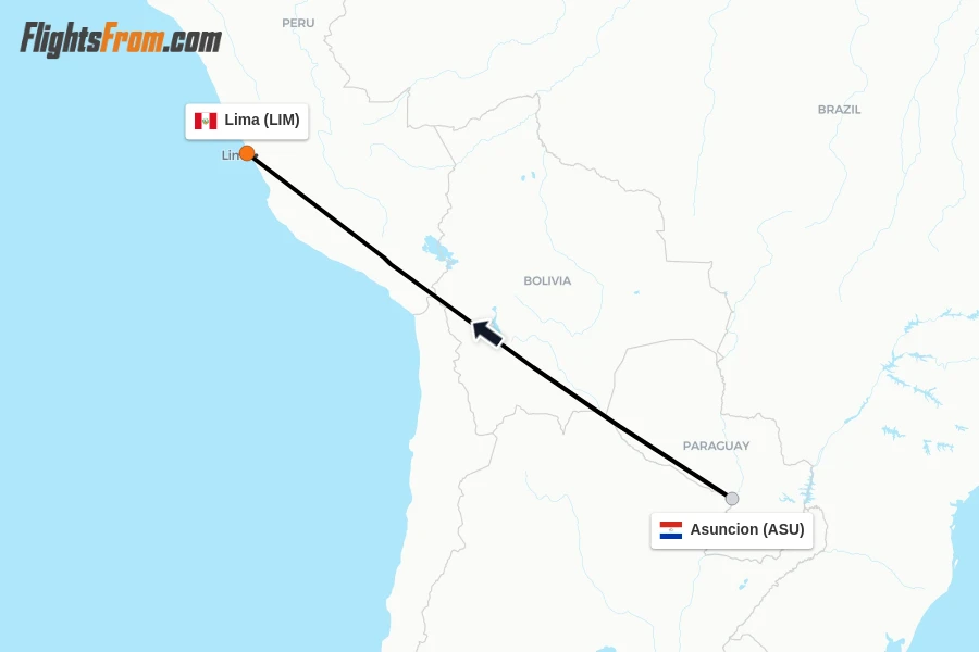 Flights from Asuncion to Lima route map