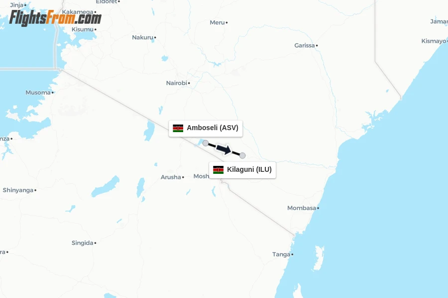 Flights from Amboseli to Kilaguni route map