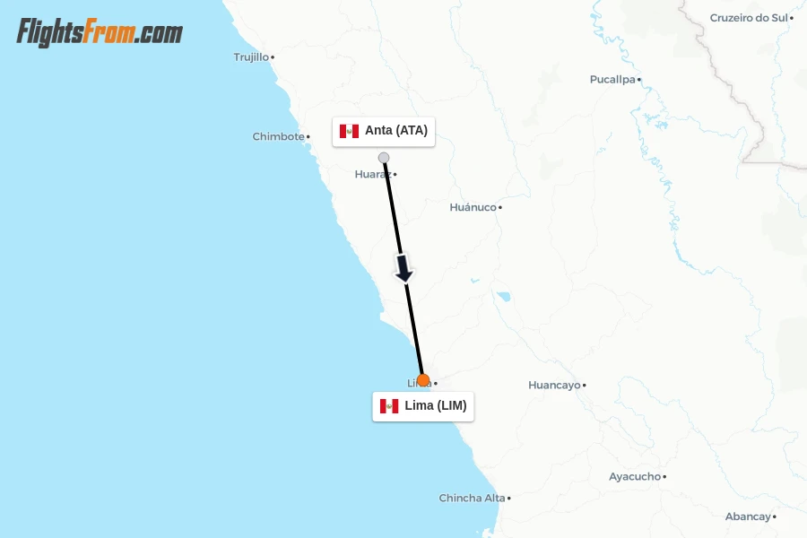 Flights from Anta to Lima route map