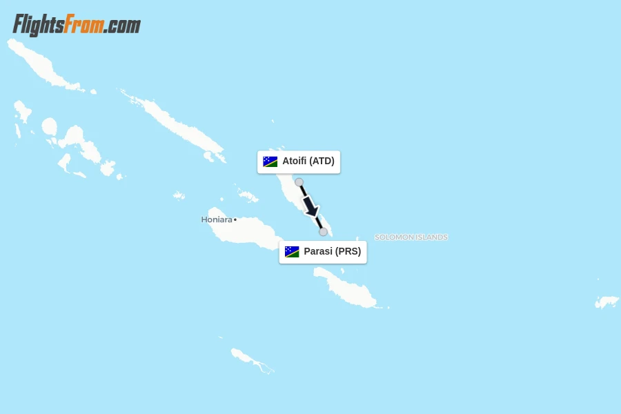 Flights from Atoifi to Parasi route map