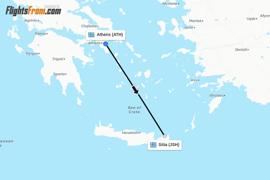 Flights from Athens to Sitia route map