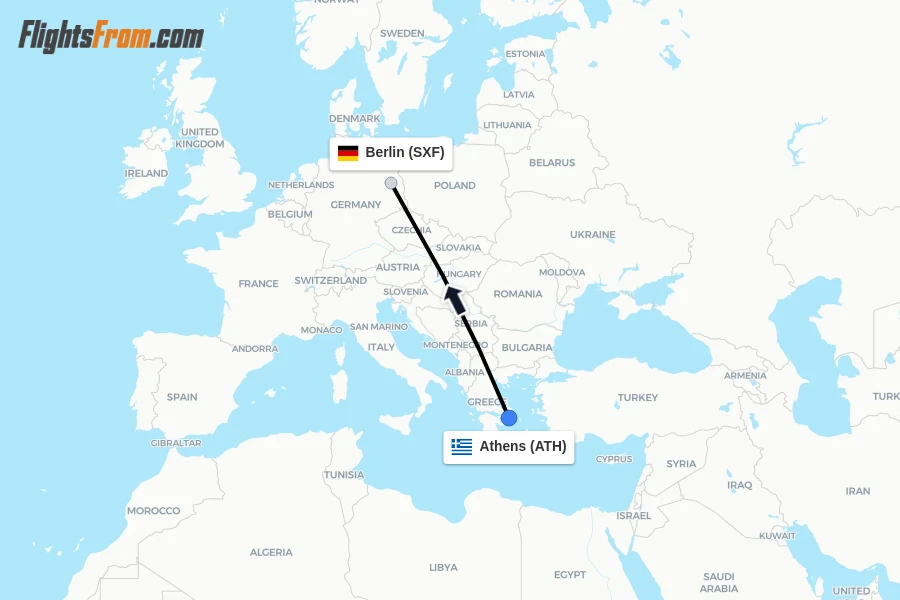 Flights from Athens to Berlin route map