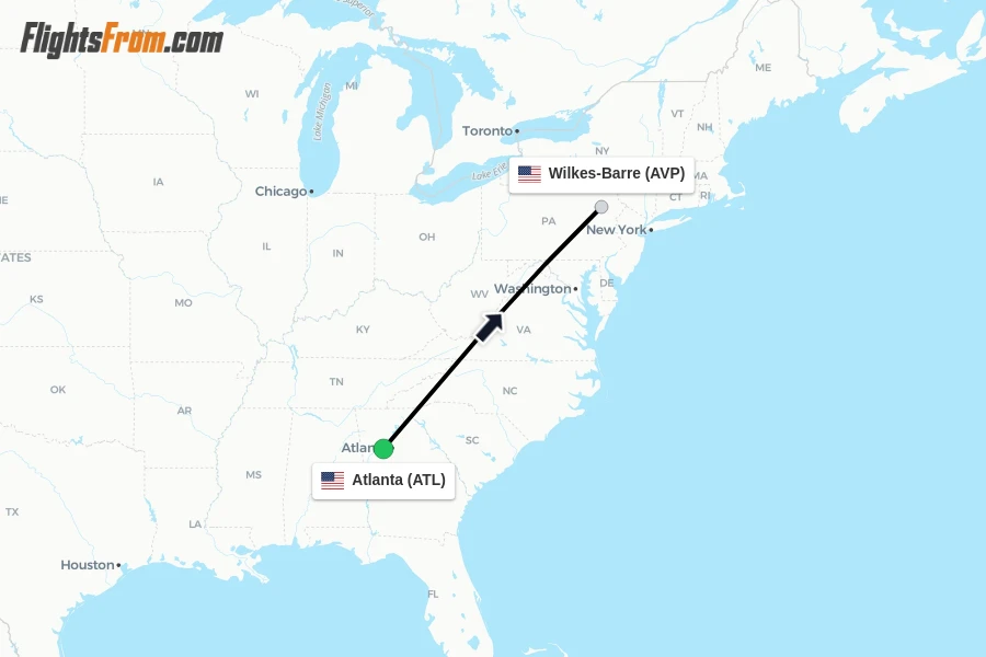 Flights from Atlanta to Wilkes-Barre route map