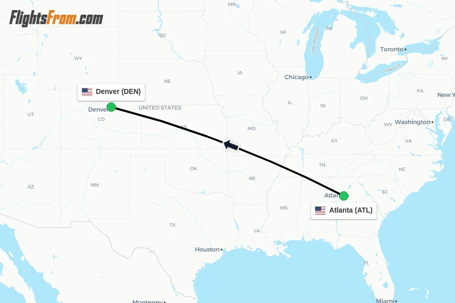 Flights from Atlanta to Denver route map