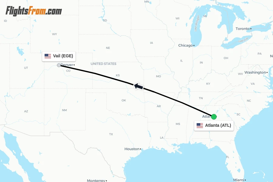 Flights from Atlanta to Vail route map