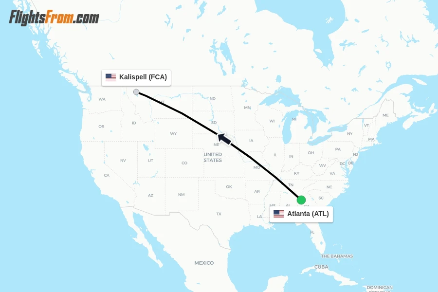 Flights from Atlanta to Kalispell route map