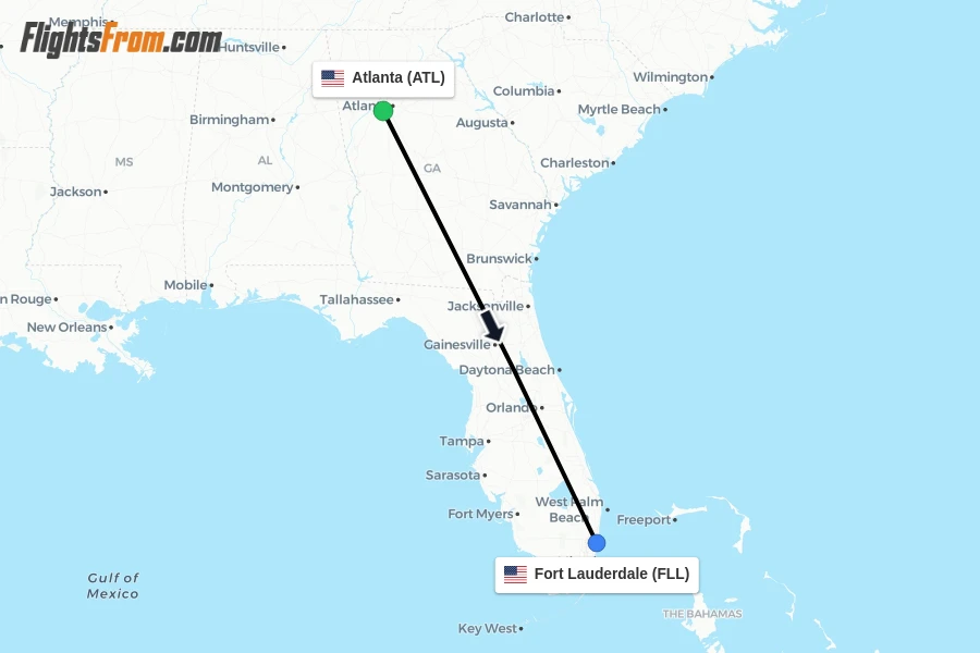 Flights from Atlanta to Fort Lauderdale route map