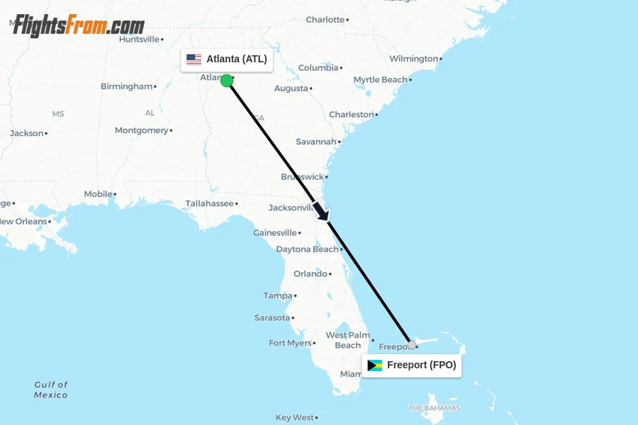 Flights from Atlanta to Freeport route map