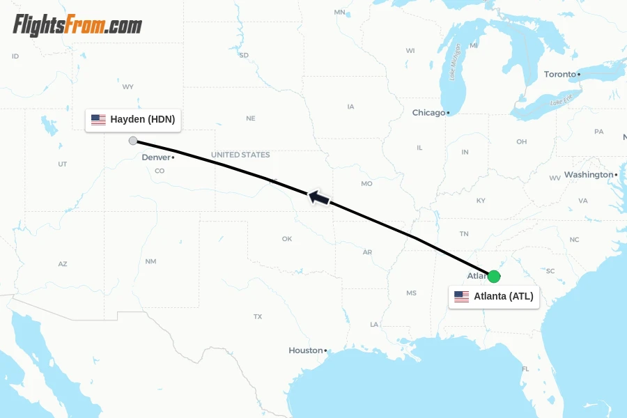 Flights from Atlanta to Hayden route map